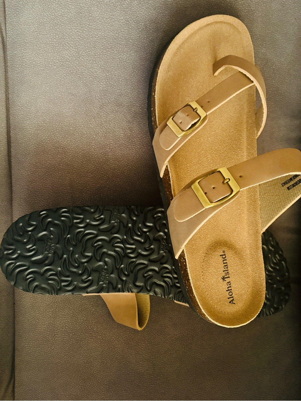 Aloha Island Women's Tan Double-Buckle Slide Sandals